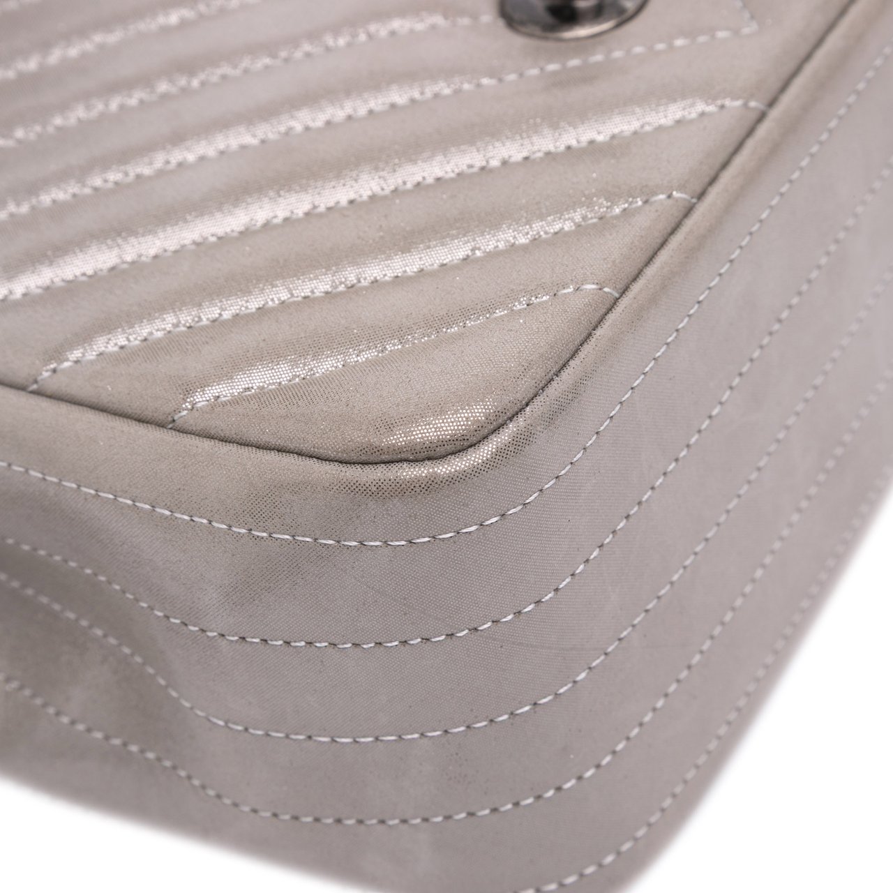 Chanel Mini Square Classic Chevron Iridescent Calfskin Single Flap Bruin