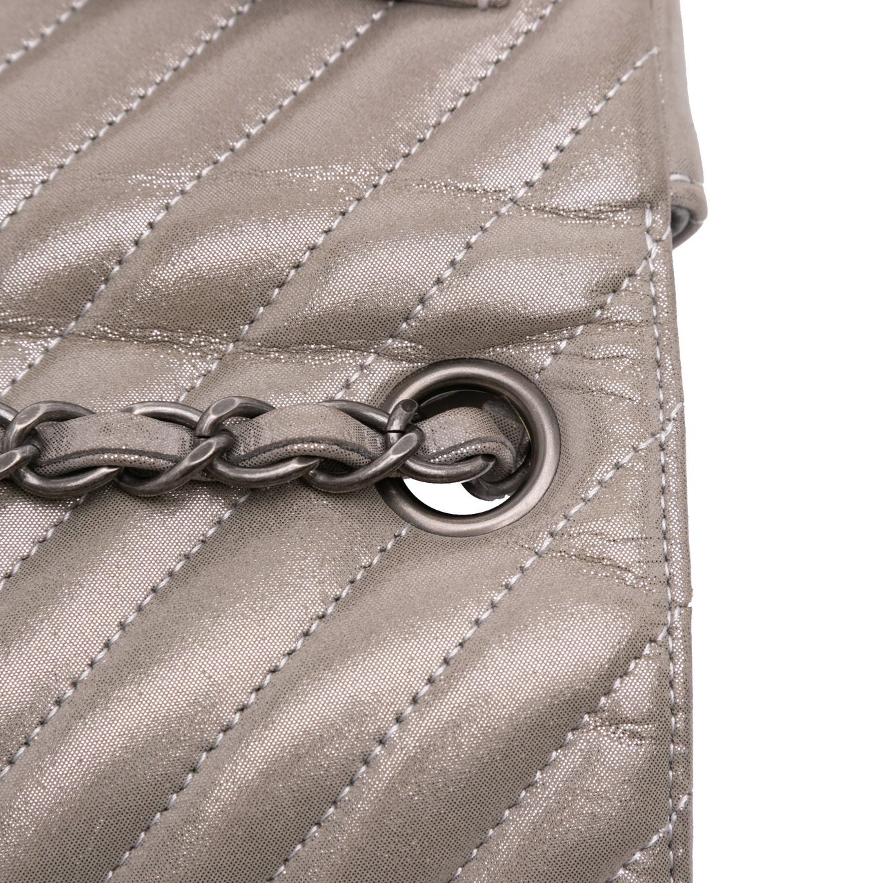 Chanel Mini Square Classic Chevron Iridescent Calfskin Single Flap Bruin