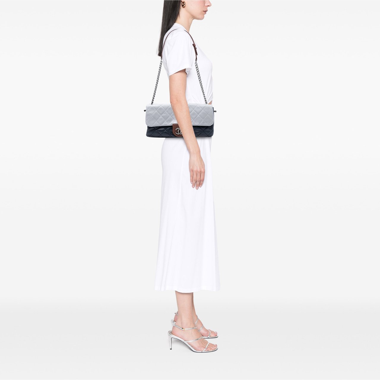 Chanel Large Tricolor Quilted Lambskin Country Chic Flap Blauw