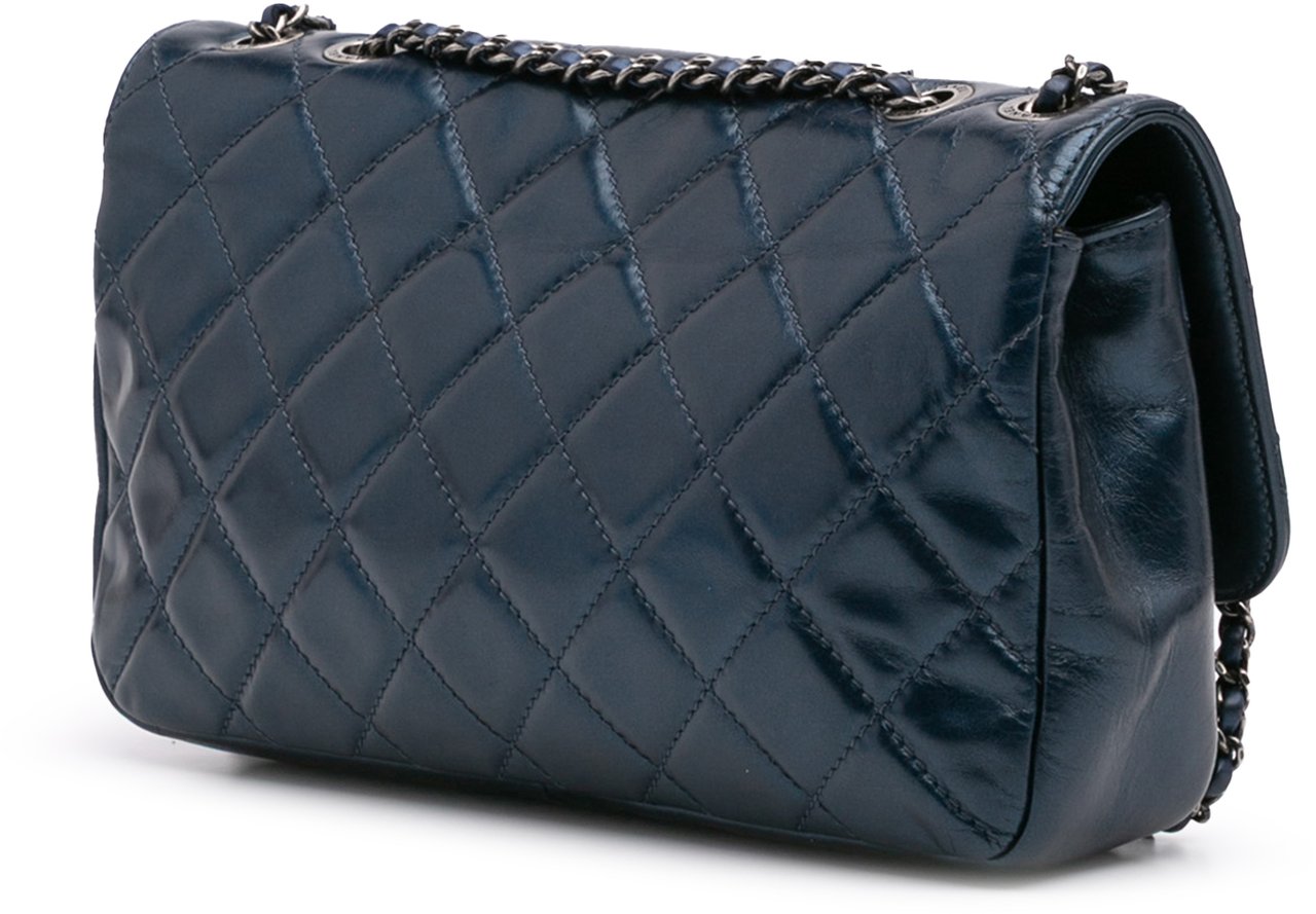 Chanel Quilted Glazed Calfskin Coco Pleats Flap Blauw