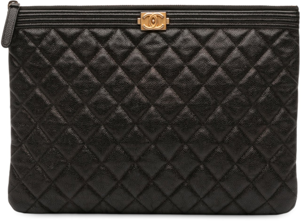 Chanel Medium Quilted Caviar Boy O Case Clutch Zwart