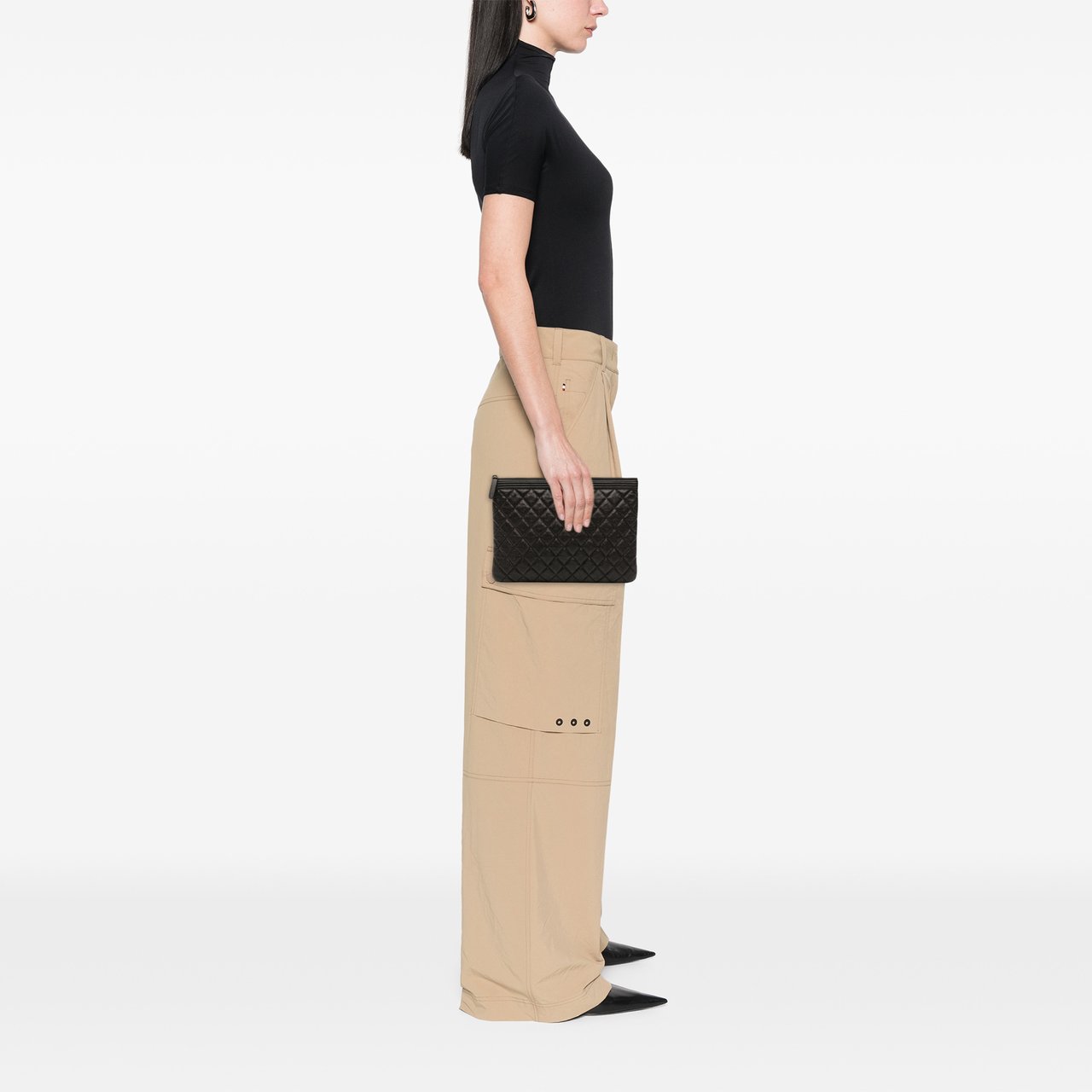 Chanel Medium Quilted Caviar Boy O Case Clutch Zwart