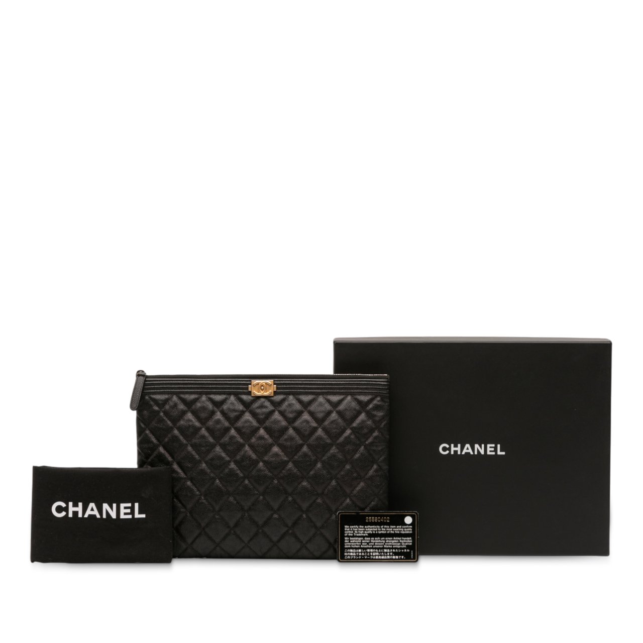 Chanel Medium Quilted Caviar Boy O Case Clutch Zwart