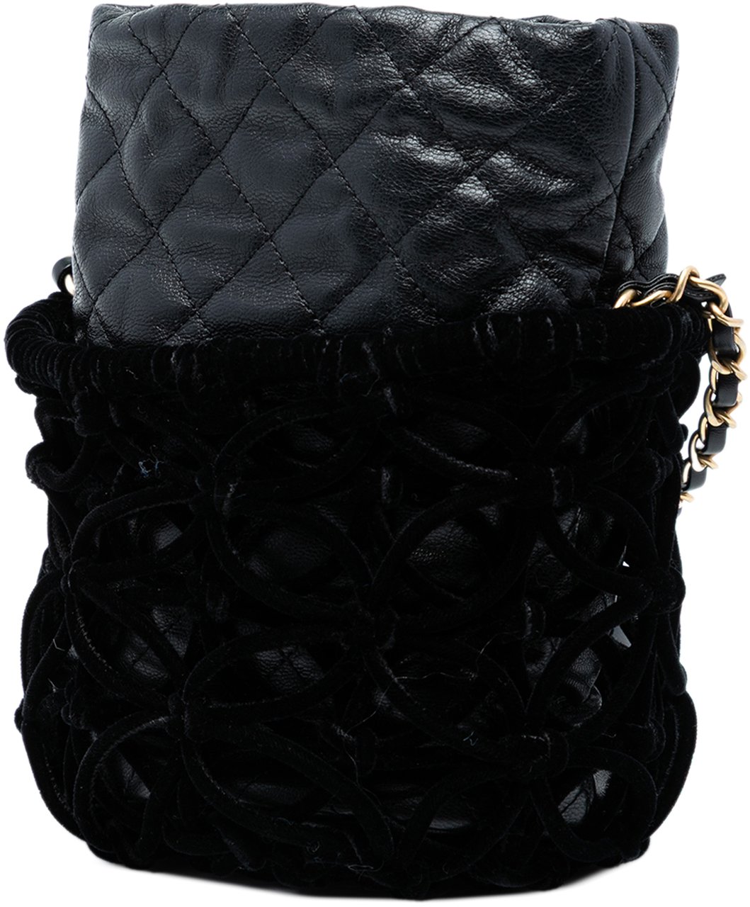Chanel Braided Velvet Goatskin Drawstring Bucket Zwart