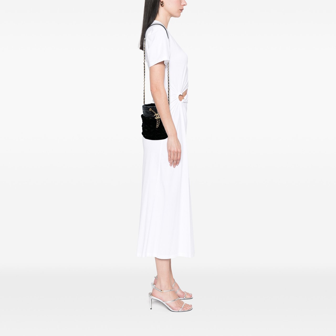 Chanel Braided Velvet Goatskin Drawstring Bucket Zwart