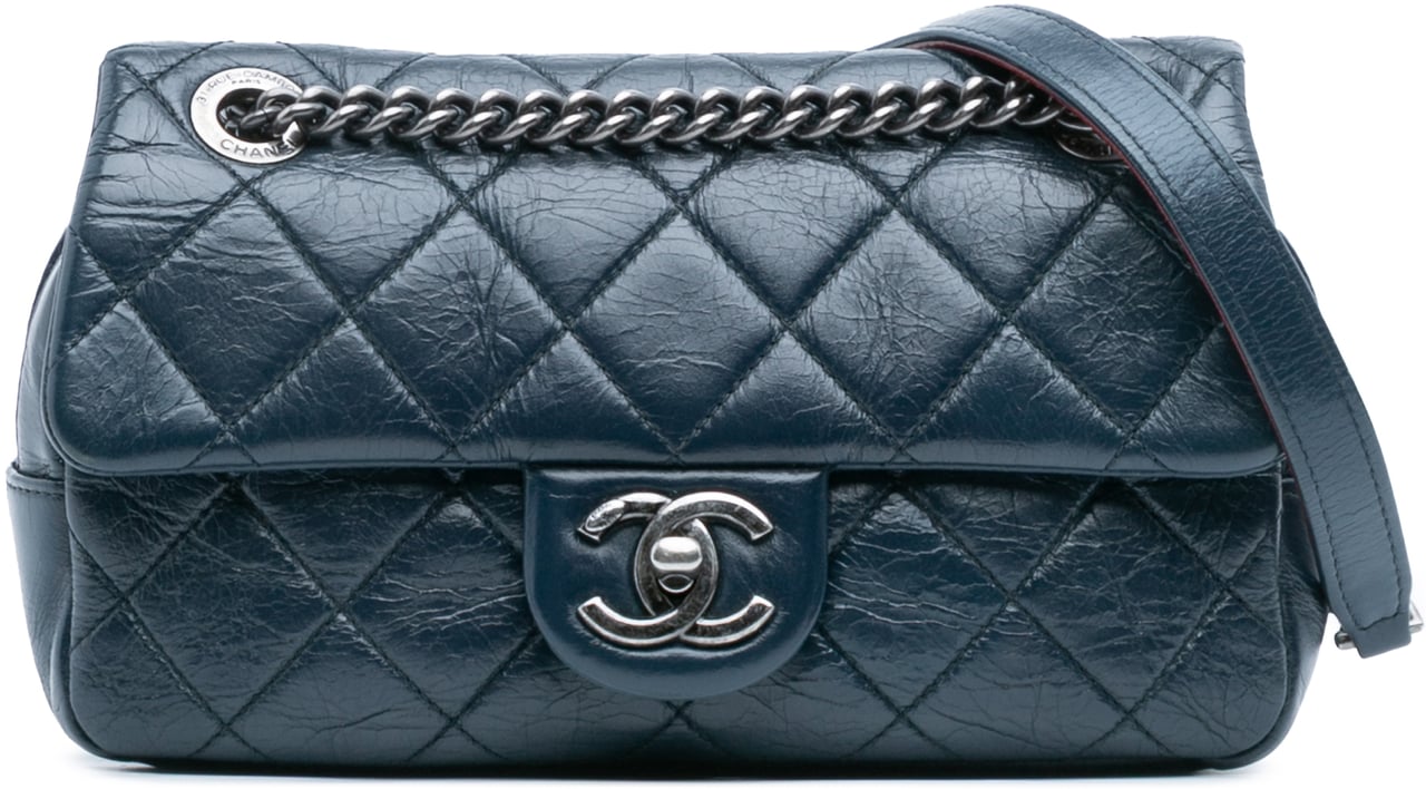 Chanel Small Glazed Calfskin Duo Color Flap Blauw