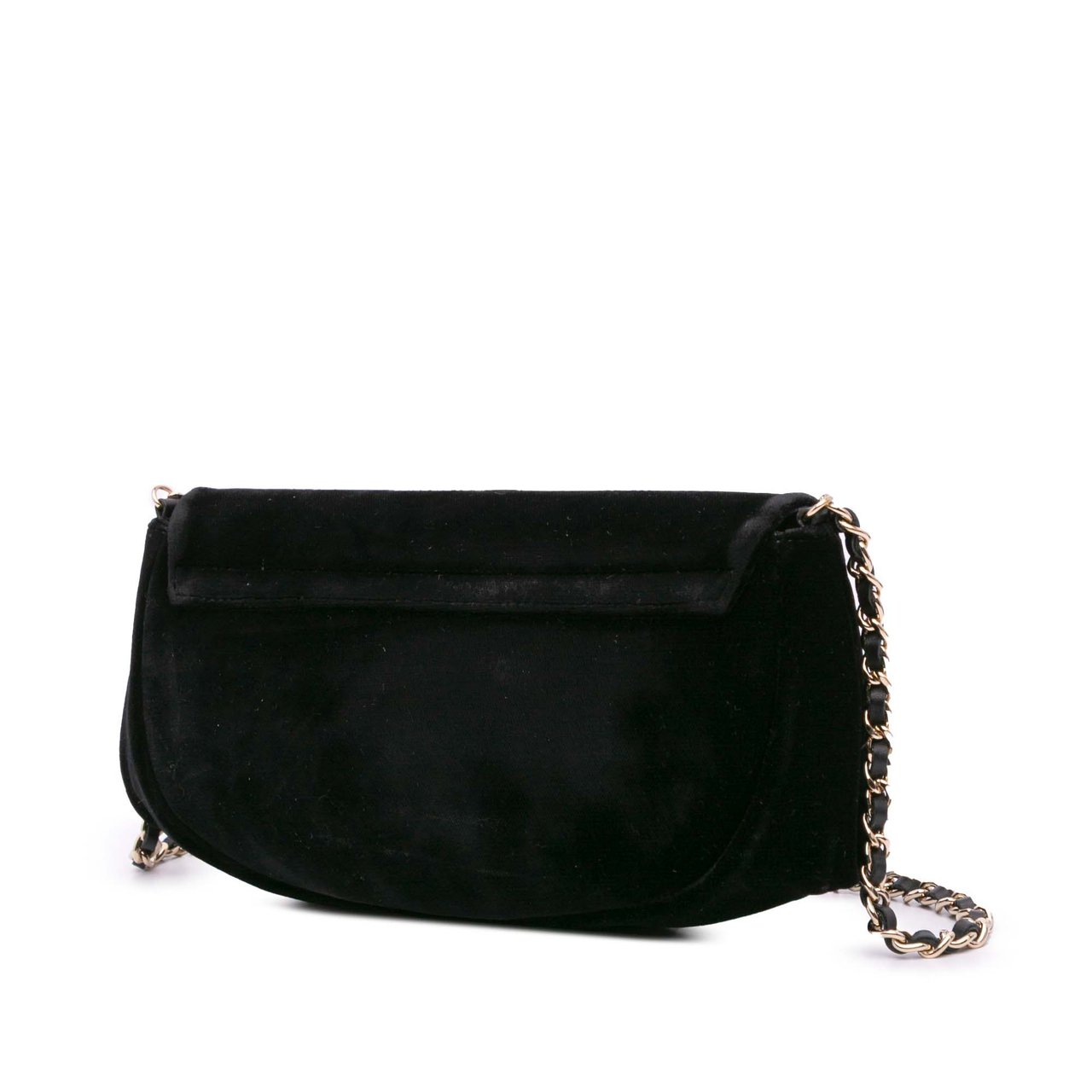 Chanel CC Velvet Half Moon Wallet on Chain Zwart