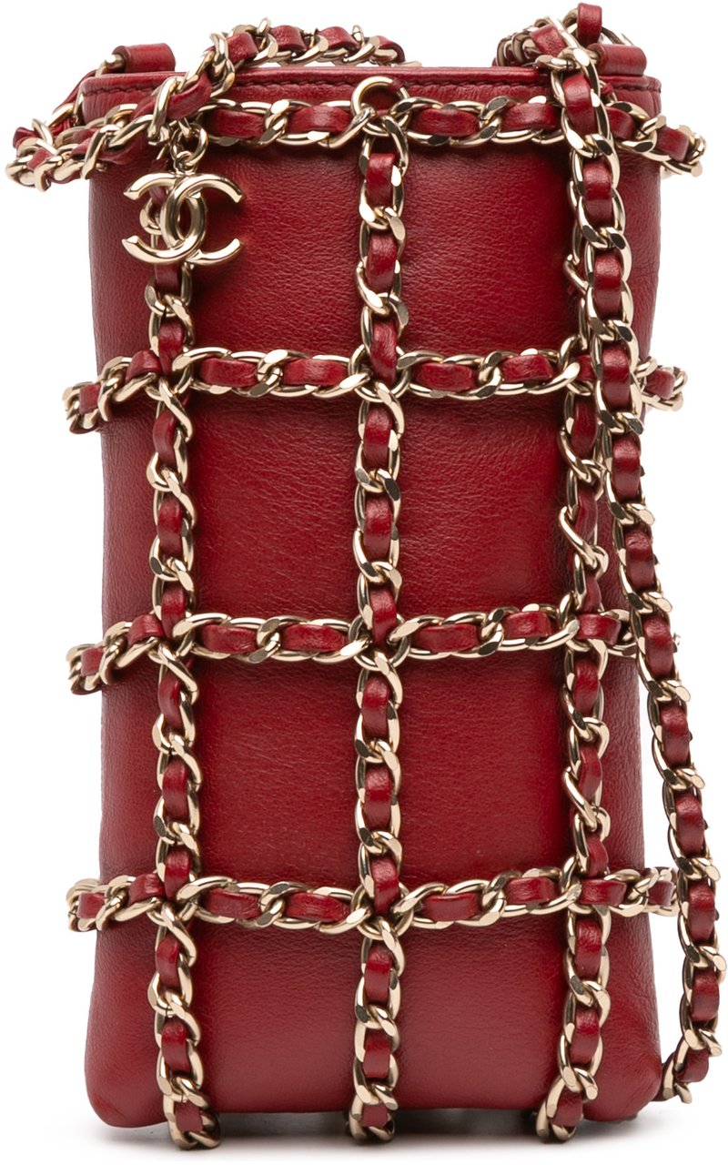 Chanel Lambskin Tech Me Out Clutch With Chain Rood