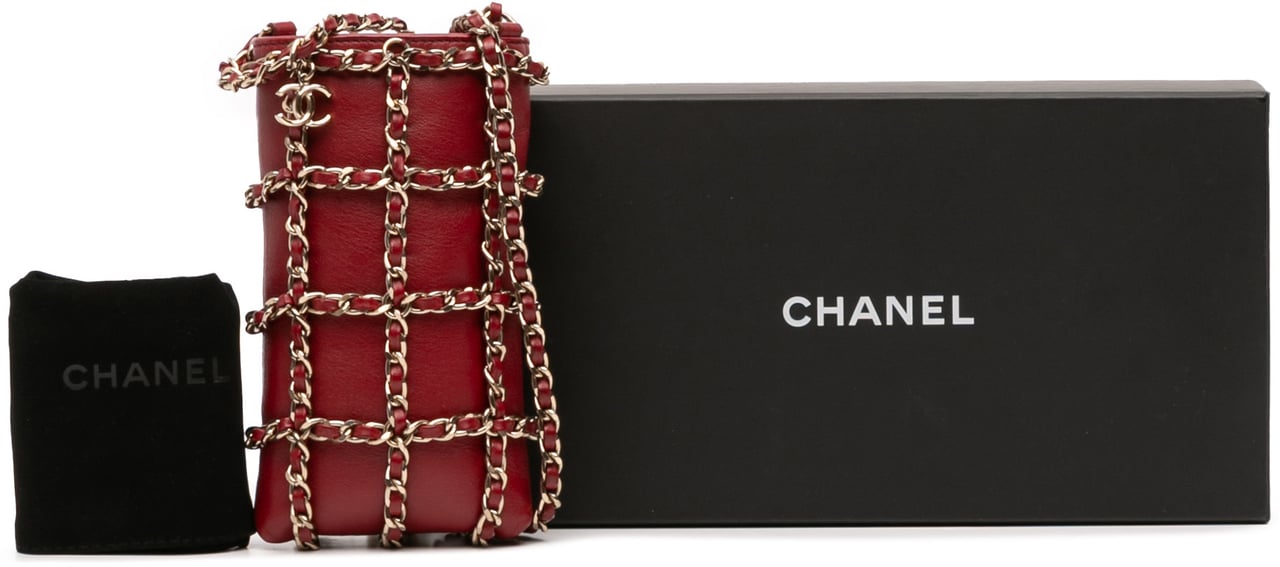 Chanel Lambskin Tech Me Out Clutch With Chain Rood