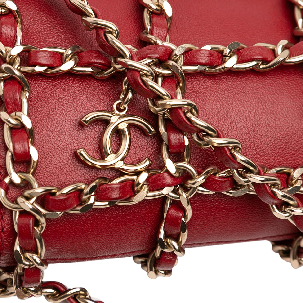 Chanel Lambskin Tech Me Out Clutch With Chain Rood