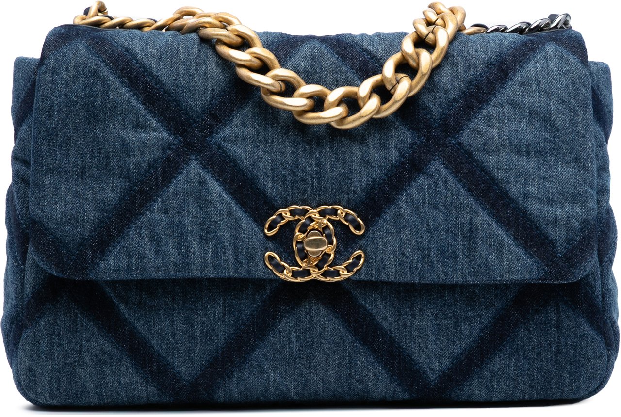 Chanel Large Denim 19 Flap Blauw