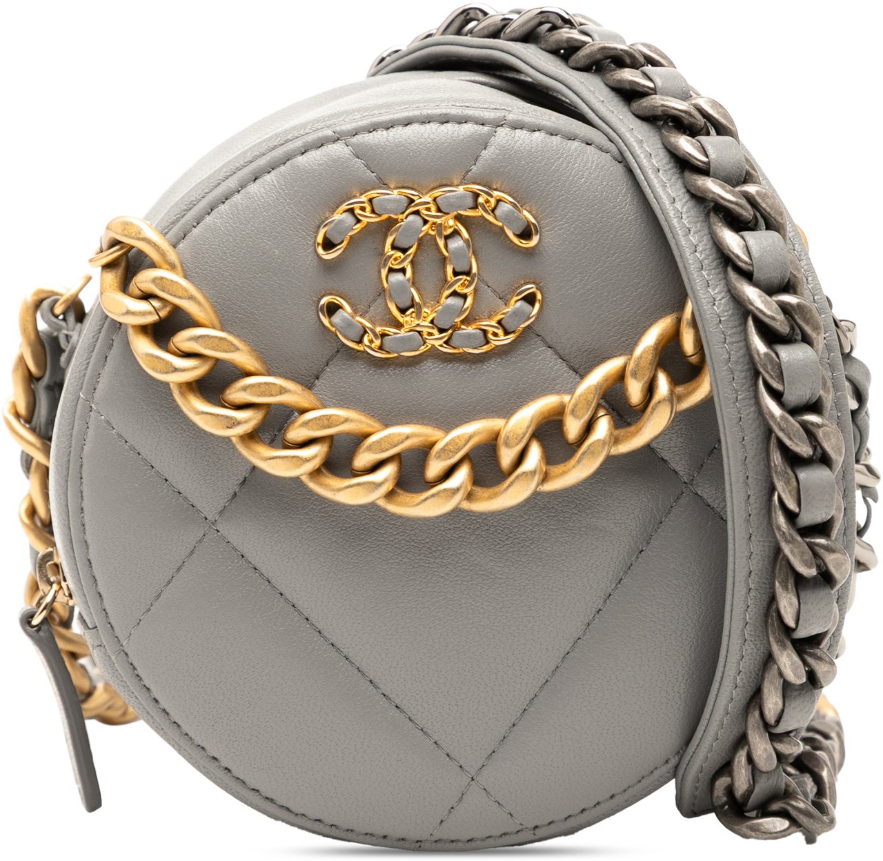 Chanel Lambskin 19 Round Clutch with Chain Grijs