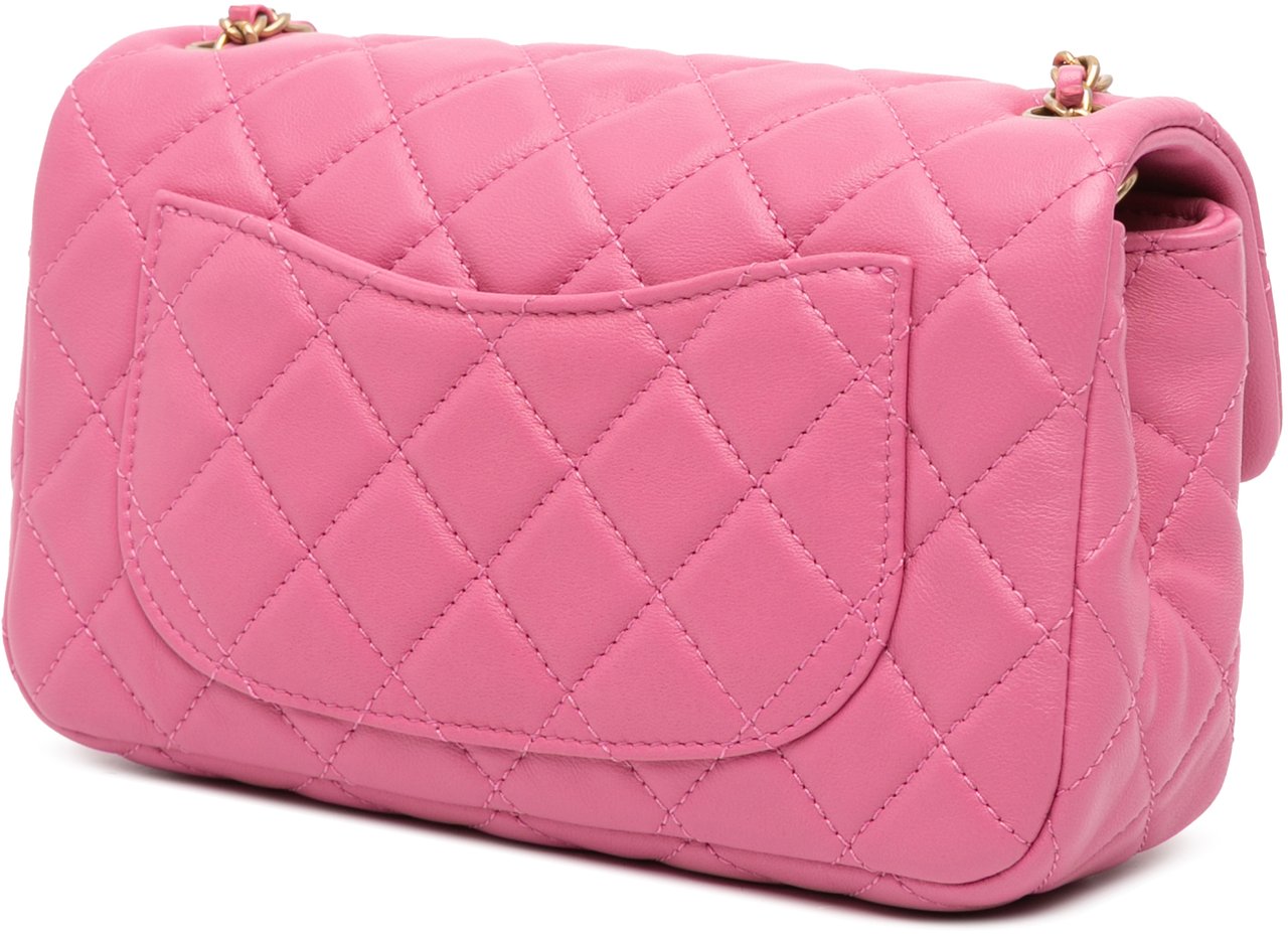 Chanel Mini Rectangular Classic Lambskin Pearl Crush Single Flap Roze