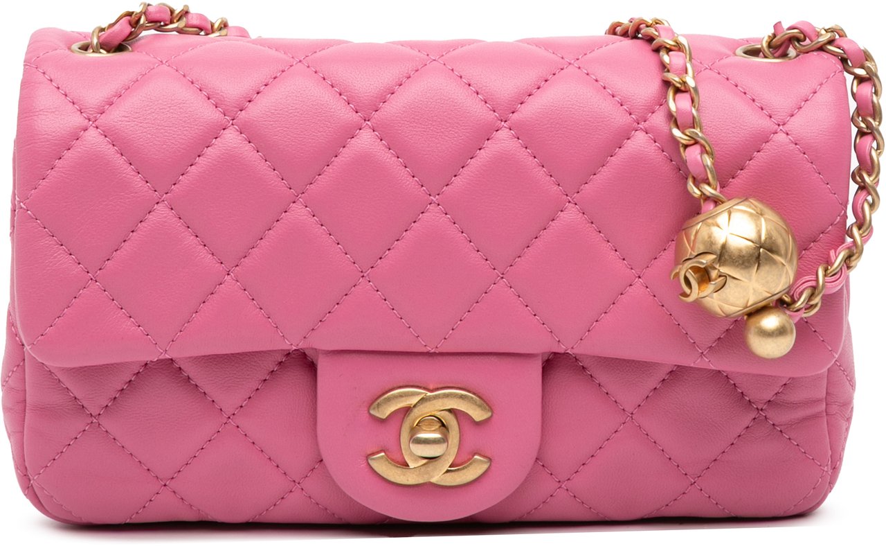 Chanel Mini Rectangular Classic Lambskin Pearl Crush Single Flap Roze