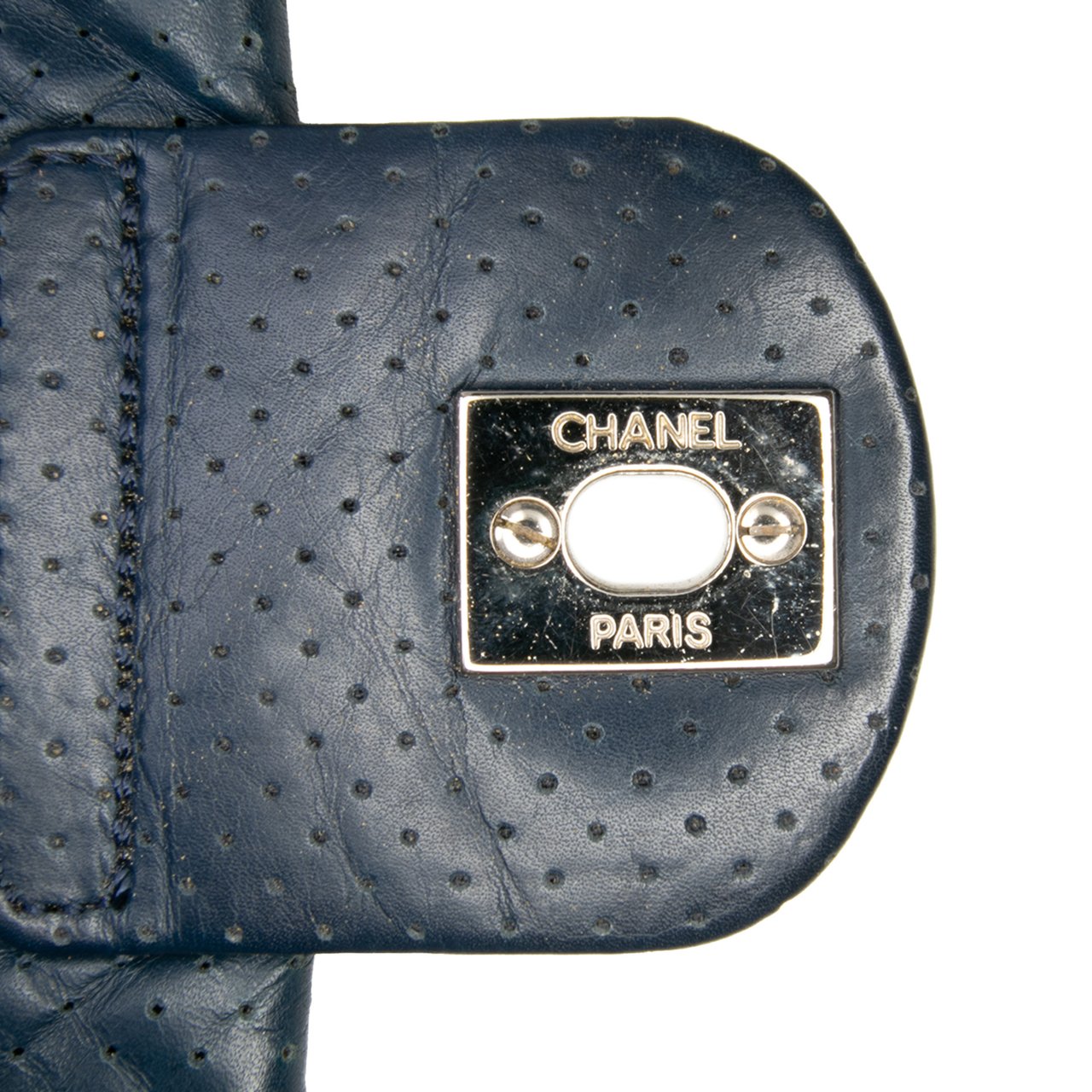 Chanel CC Quilted Perforated Aged Calfskin Flap Blauw