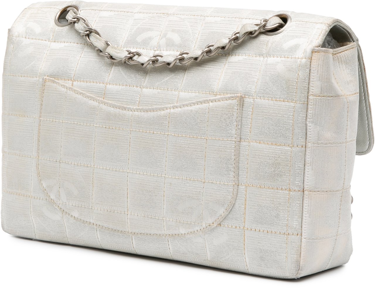 Chanel New Travel Line Medium Metallic Nylon Single Flap Zilver