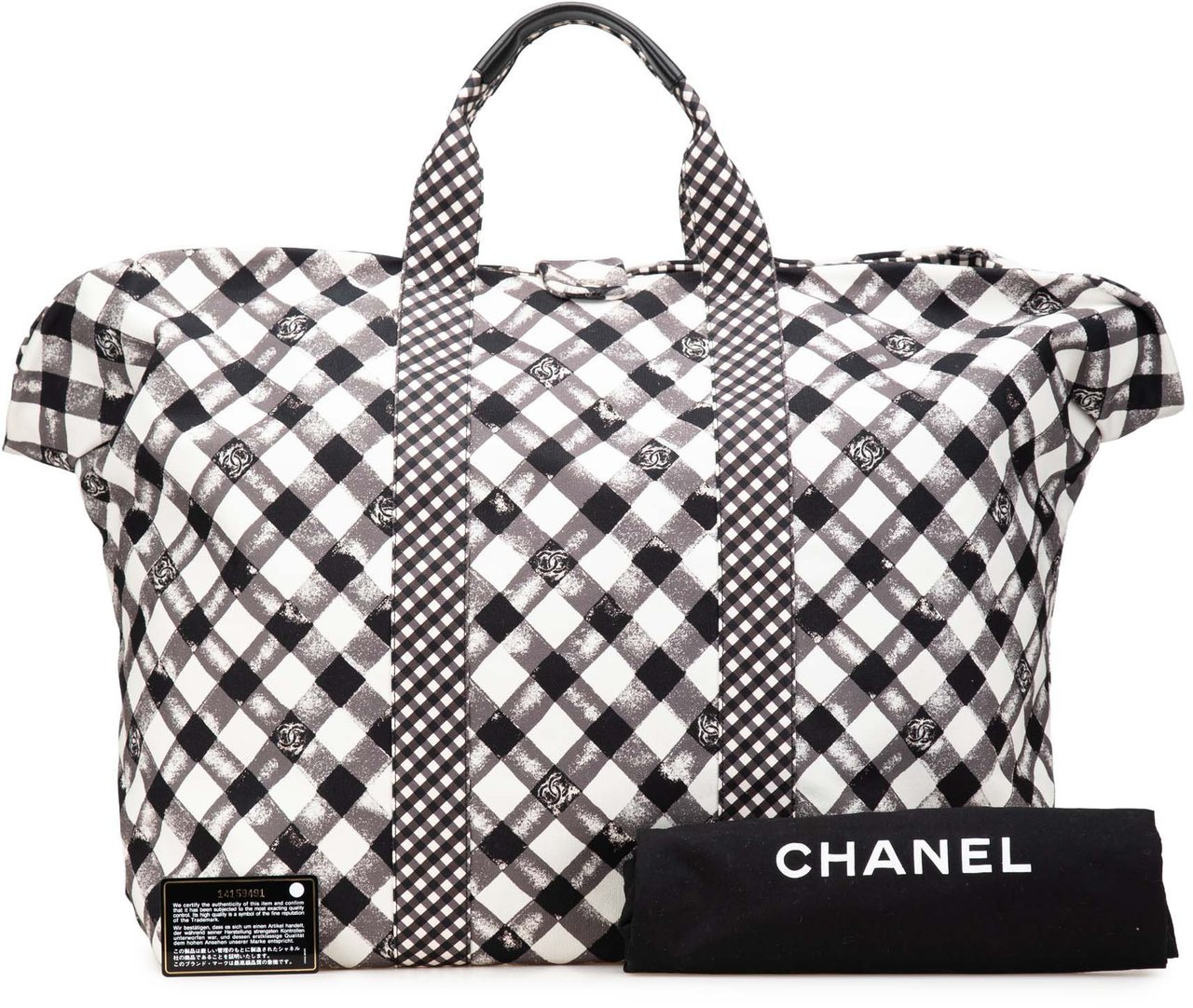 Chanel Printed Canvas Gingham Weekender Tote Wit