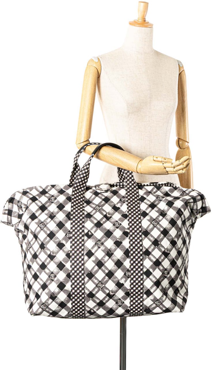 Chanel Printed Canvas Gingham Weekender Tote Wit