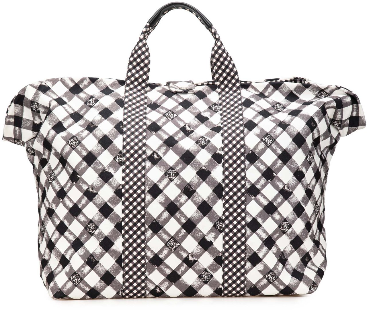 Chanel Printed Canvas Gingham Weekender Tote Wit