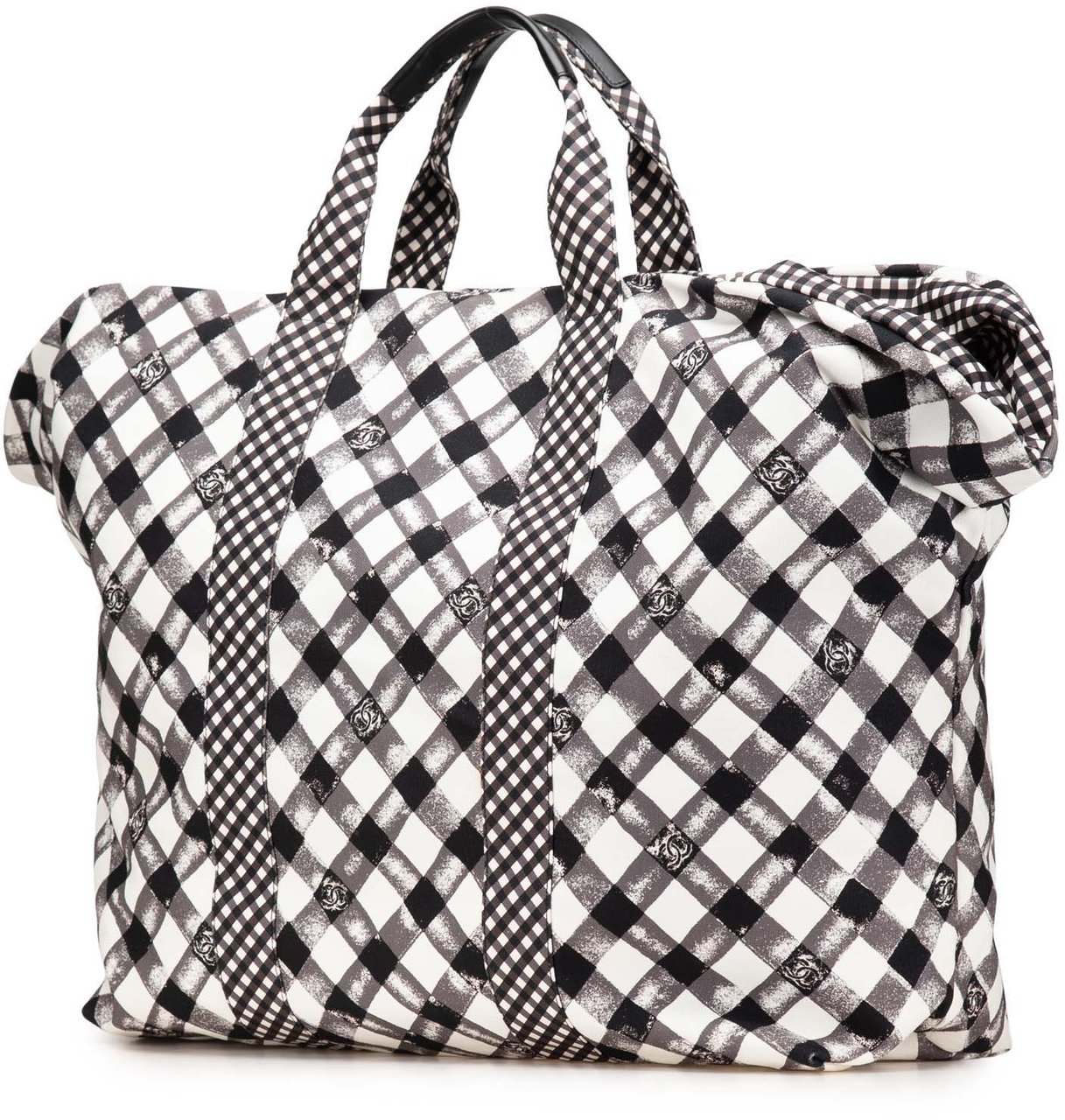 Chanel Printed Canvas Gingham Weekender Tote Wit