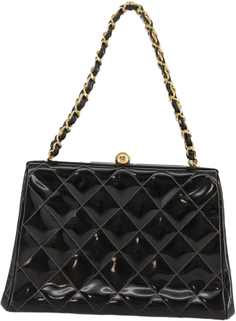 Chanel Chanel Vintage Chain Frame Bag Quilted Patent Small Zwart