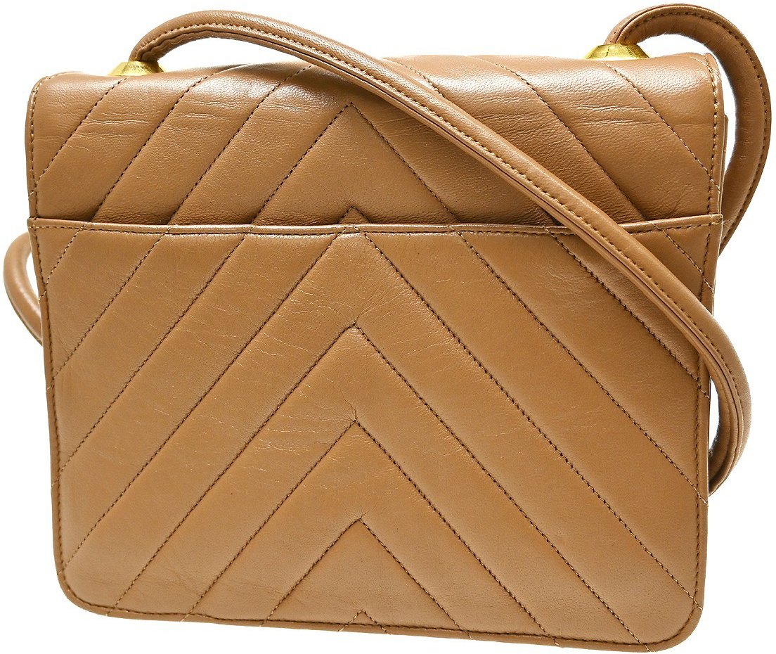 Chanel Vintage Push Lock Flap Chevron Lambskin Small Bruin