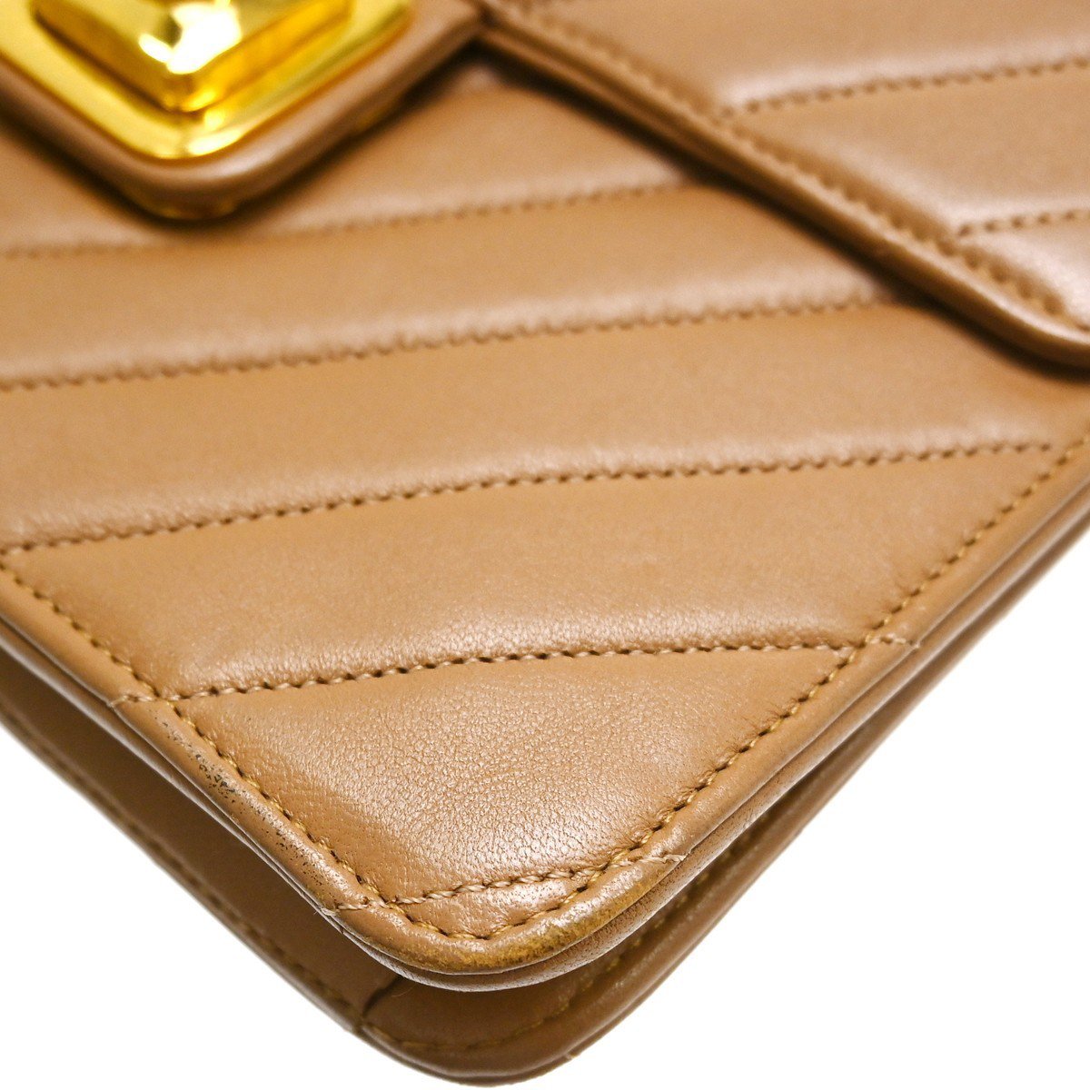 Chanel Vintage Push Lock Flap Chevron Lambskin Small Bruin