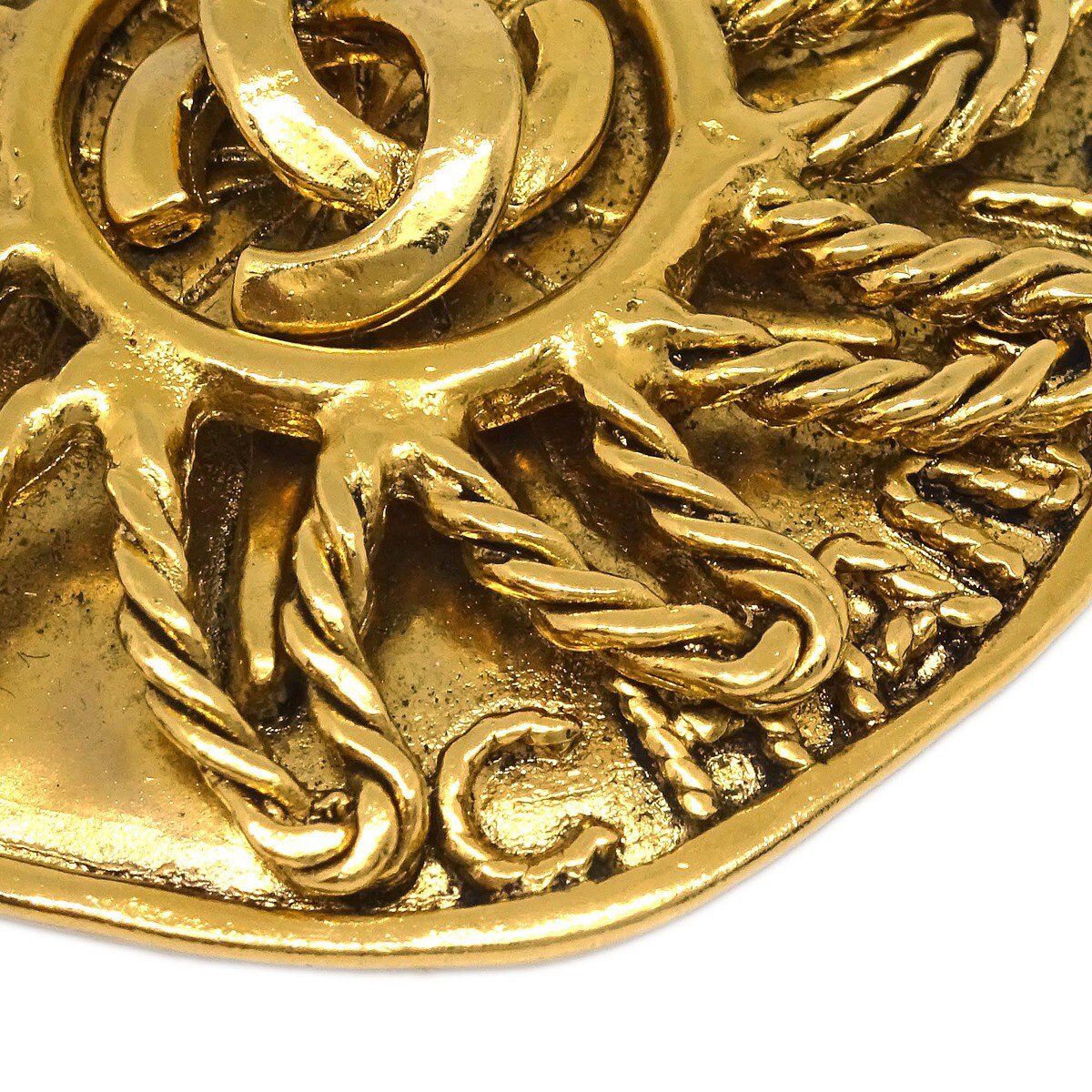 Chanel Vintage Round CC Sun Metal Goud