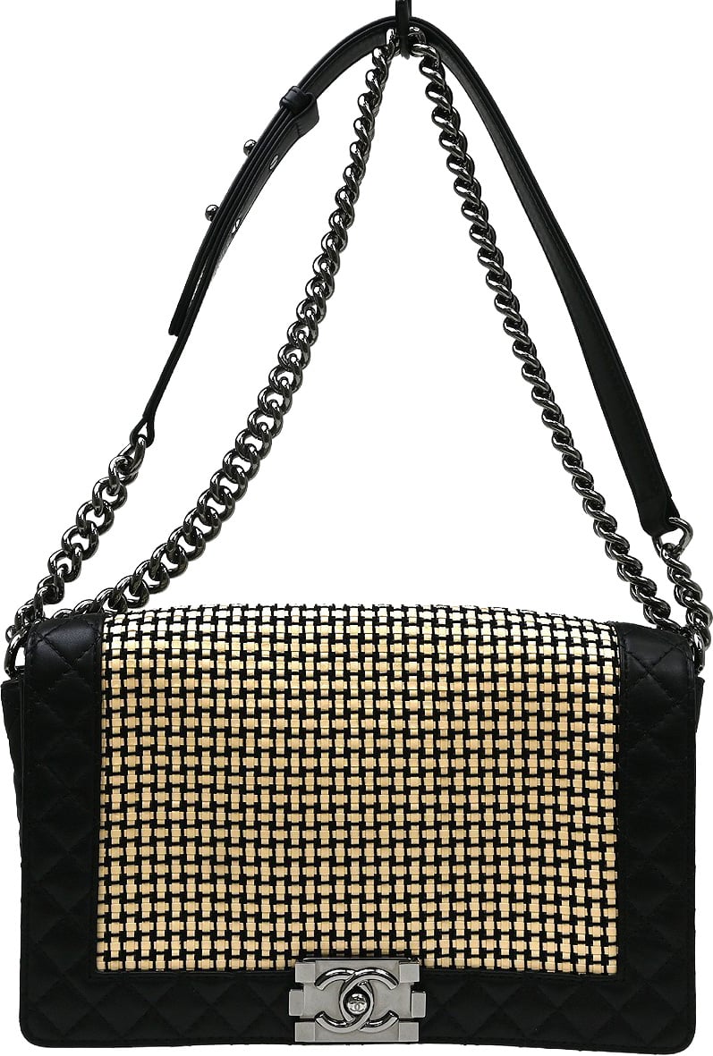 Chanel Reverso Boy Flap Woven Calfskin Old Medium Zwart