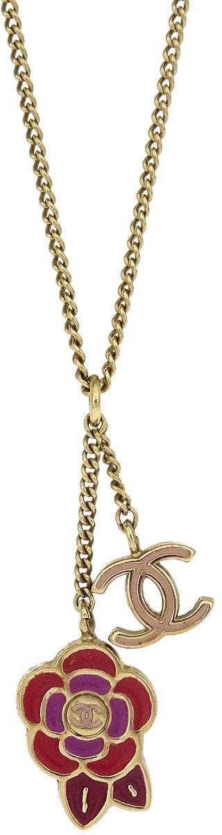 Chanel Chanel Camellia Pendant Necklace Metal with Enamel Goud