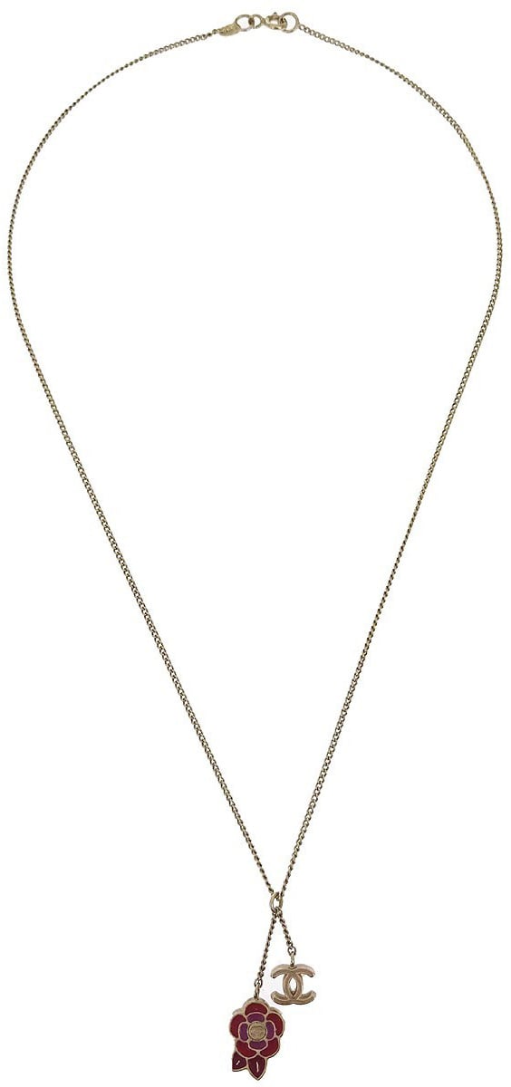 Chanel Chanel Camellia Pendant Necklace Metal with Enamel Goud