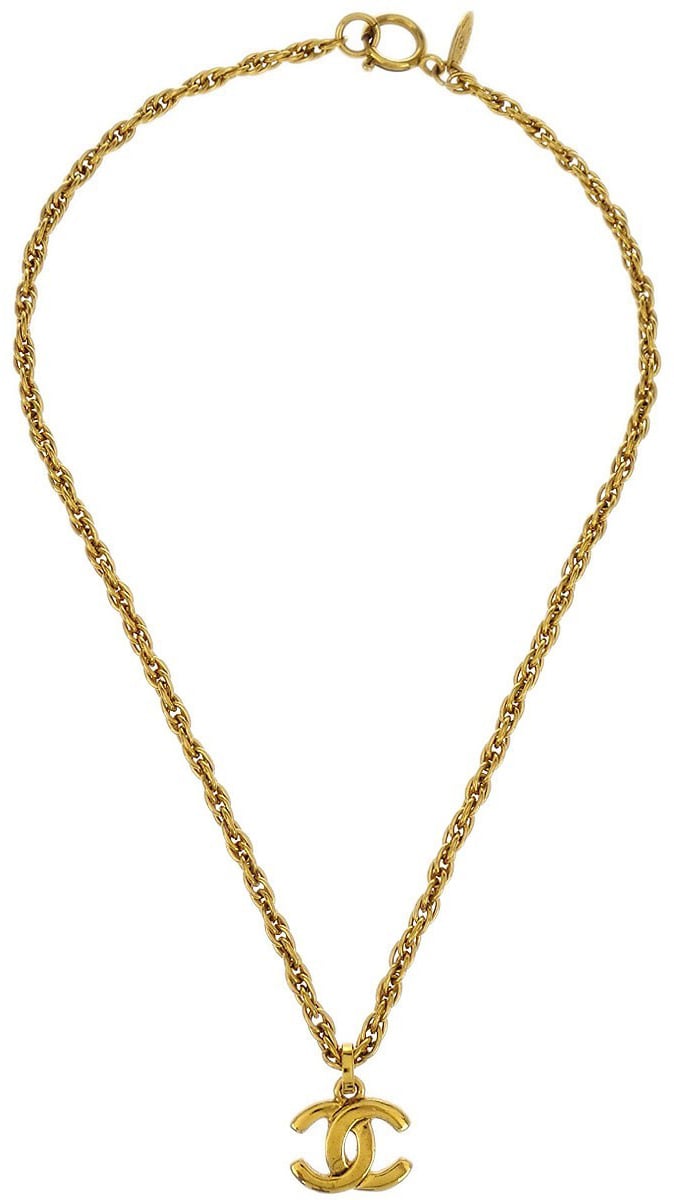 Chanel Chanel Vintage CC Pendant Necklace Metal Goud