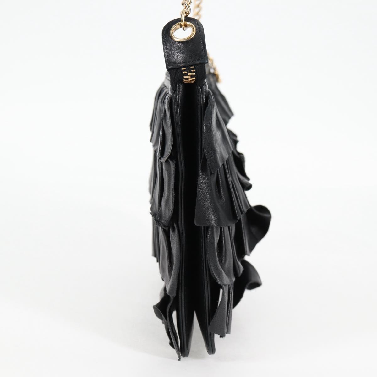 Chanel Chanel CC Chain Fringe Wristlet Clutch Quilted Leather Zwart