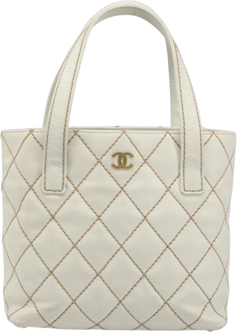 Chanel Surpique Tote Quilted Leather Small Wit