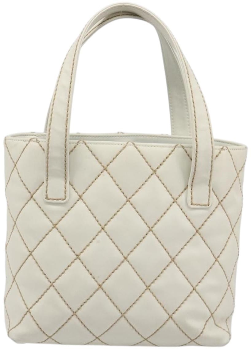Chanel Surpique Tote Quilted Leather Small Wit