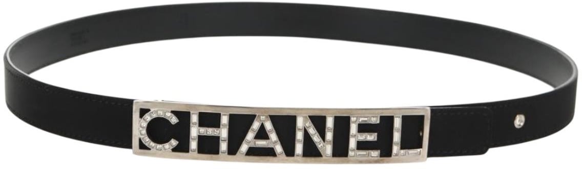 Chanel Chanel Logo Belt Leather Thin Zwart