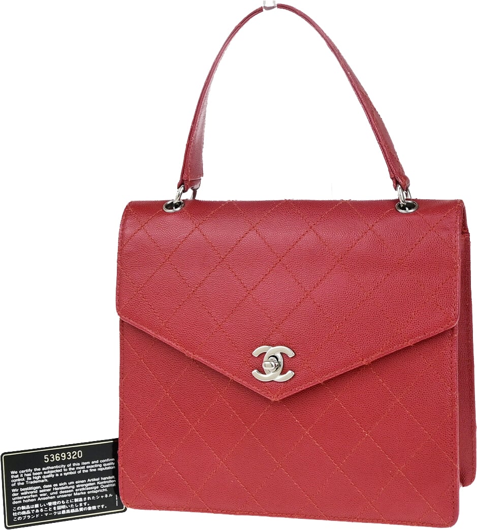 Chanel Chanel Vintage CC Flap Top Handle Calfskin Leather Rood