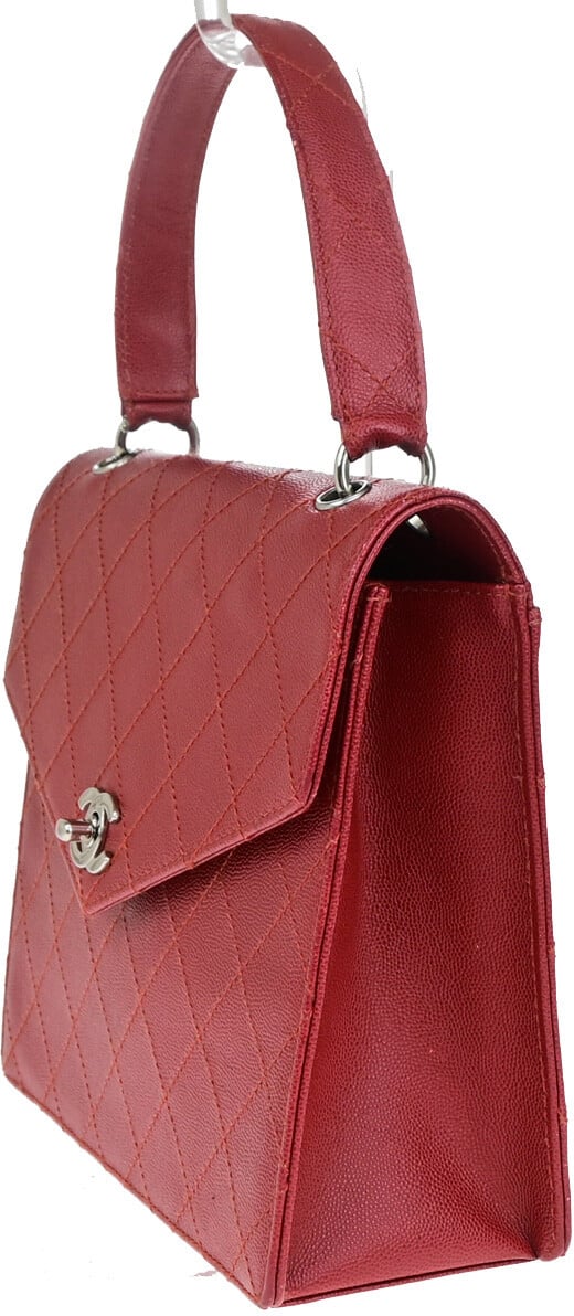 Chanel Chanel Vintage CC Flap Top Handle Calfskin Leather Rood