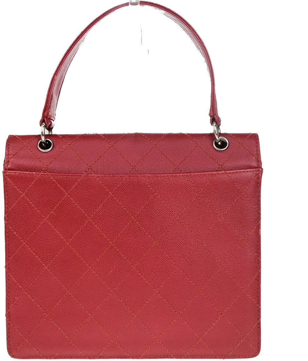 Chanel Chanel Vintage CC Flap Top Handle Calfskin Leather Rood