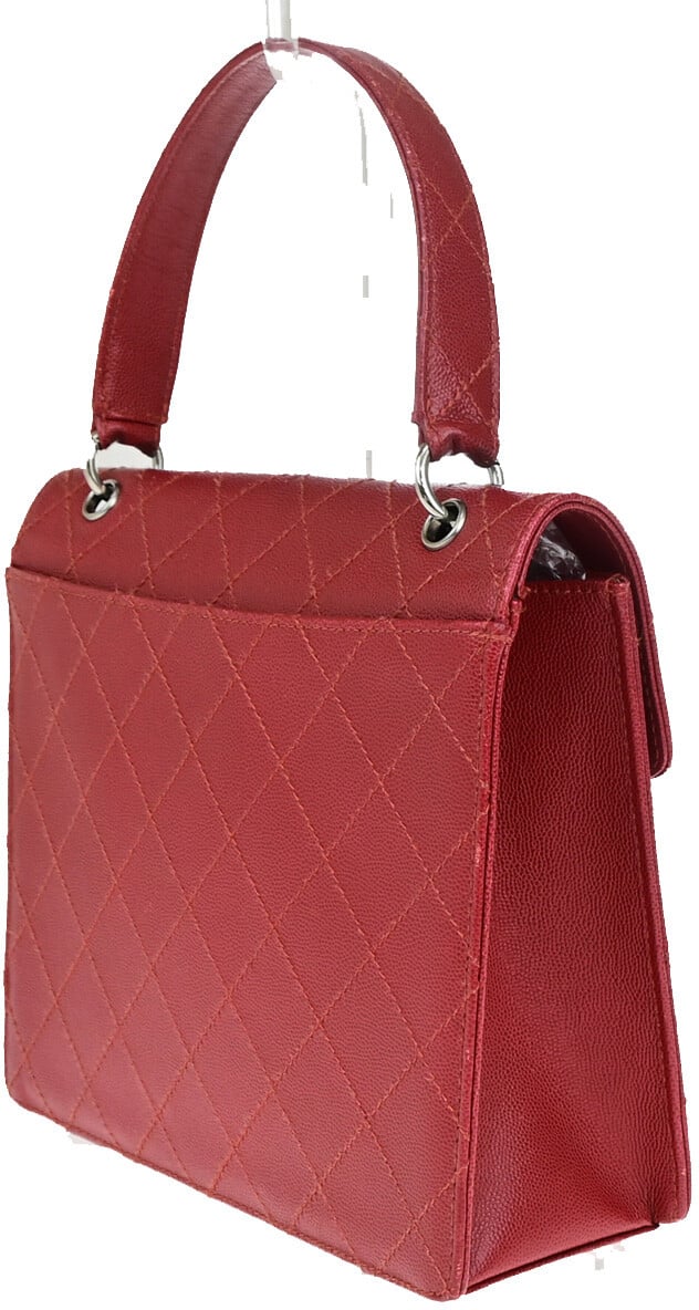 Chanel Chanel Vintage CC Flap Top Handle Calfskin Leather Rood