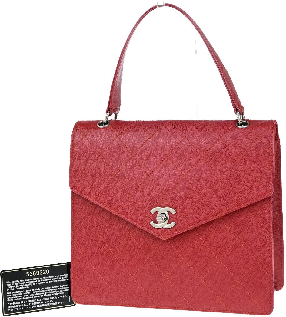 Chanel Chanel Vintage CC Flap Top Handle Calfskin Leather Rood