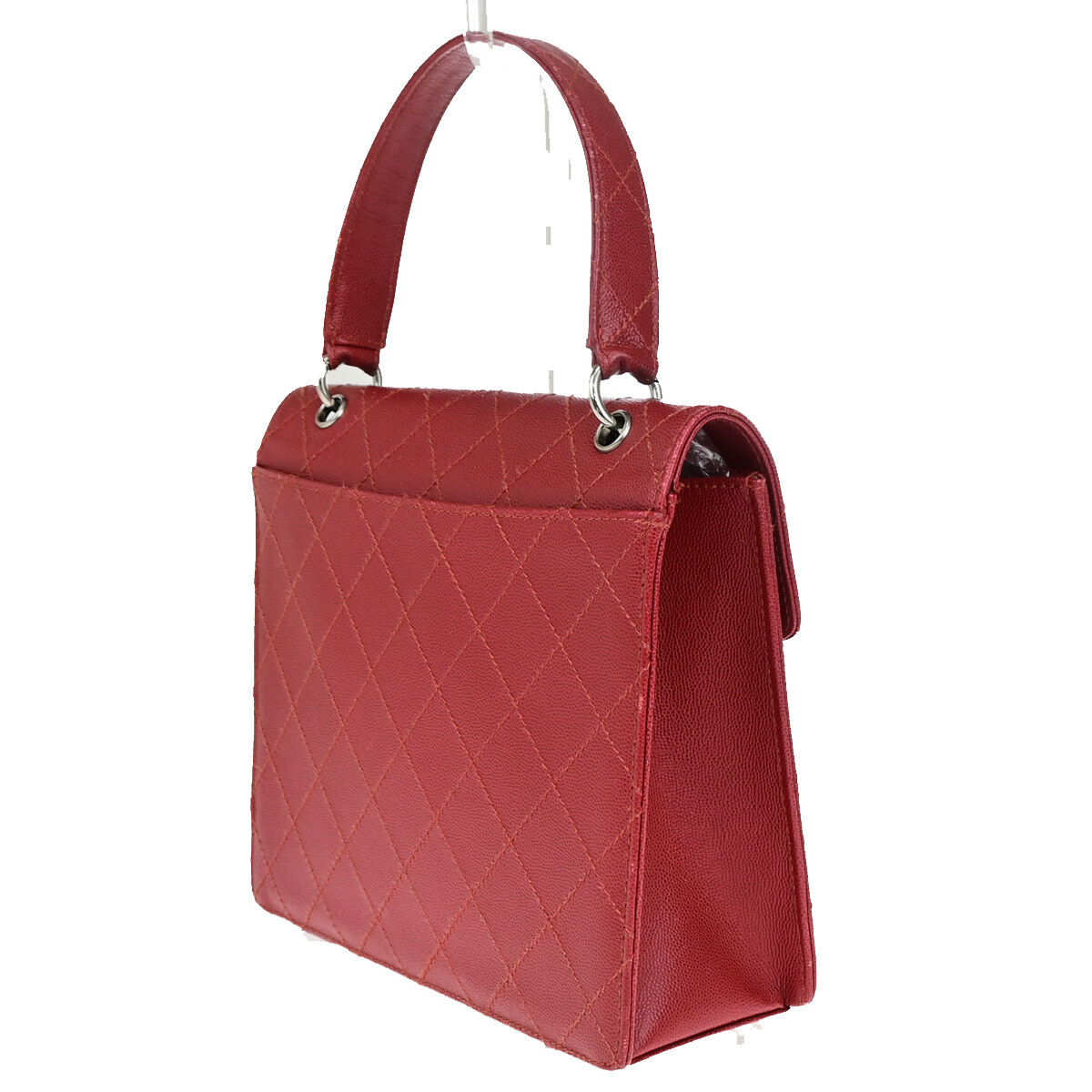 Chanel Chanel Vintage CC Flap Top Handle Calfskin Leather Rood