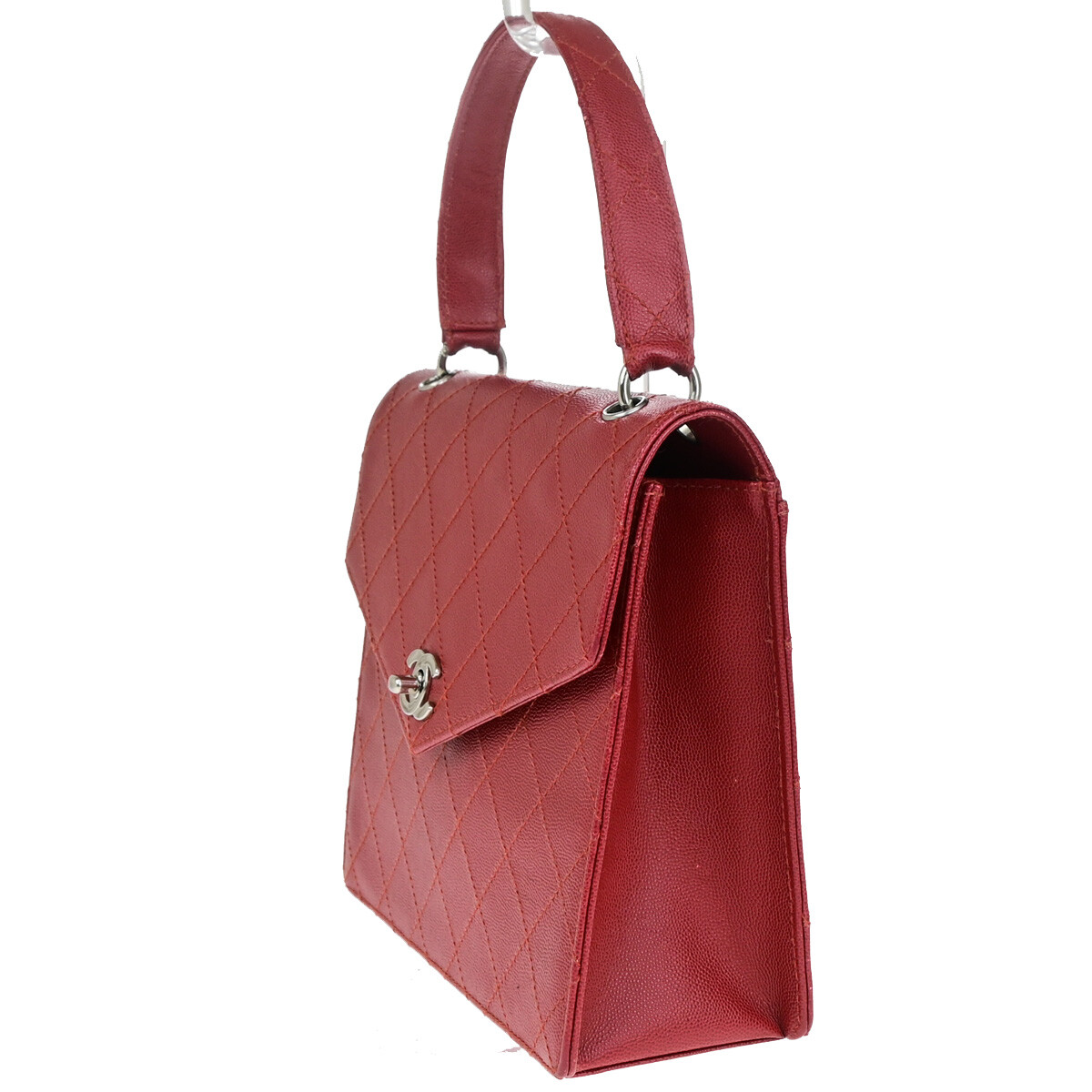 Chanel Chanel Vintage CC Flap Top Handle Calfskin Leather Rood