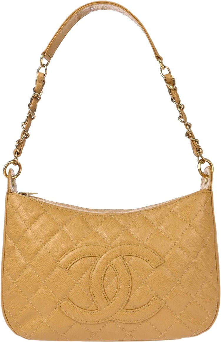 Chanel Chanel Timeless CC Chain Shoulder Bag Quilted Caviar Medium Beige