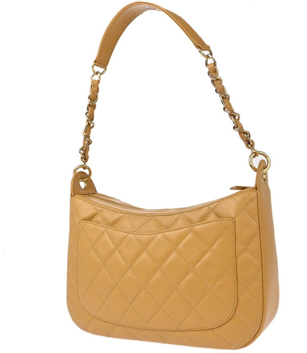 Chanel Chanel Timeless CC Chain Shoulder Bag Quilted Caviar Medium Beige
