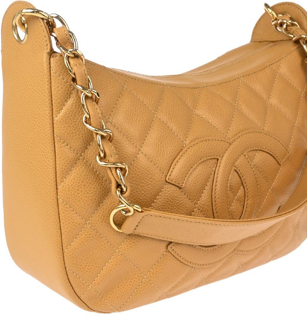 Chanel Chanel Timeless CC Chain Shoulder Bag Quilted Caviar Medium Beige