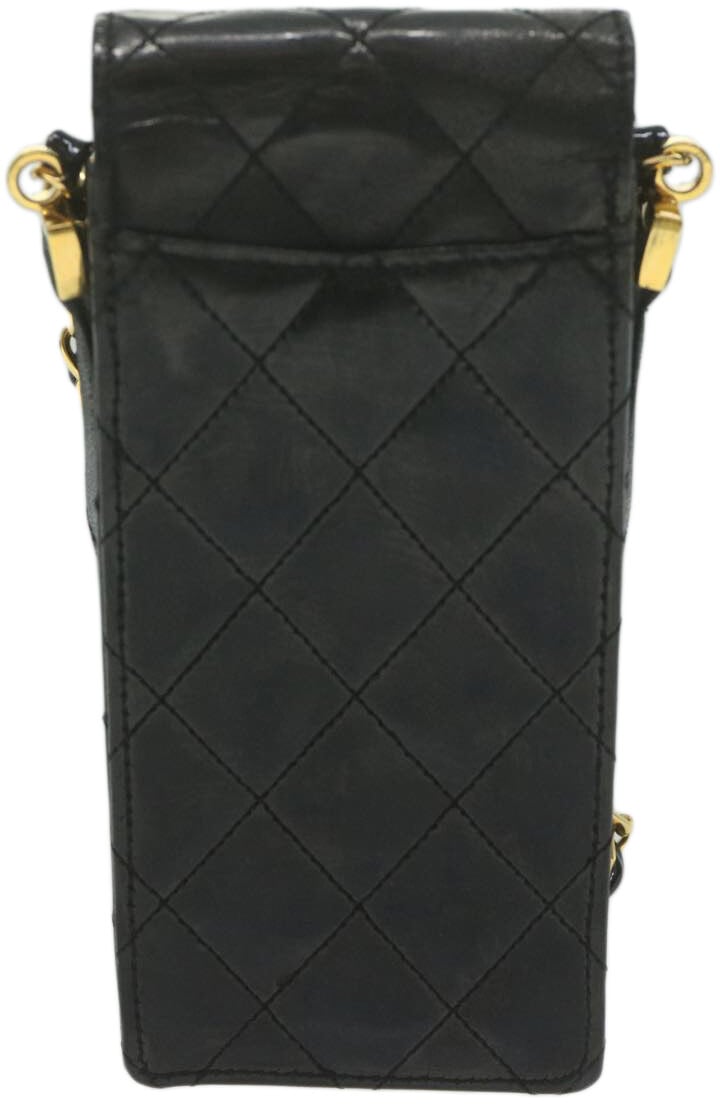 Chanel Chanel Vintage CC Flap Phone Holder Crossbody Bag Quilted Patent Zwart