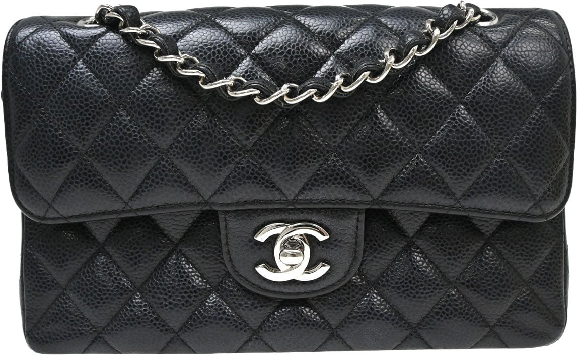 Chanel Vintage Classic Double Flap Bag Quilted Caviar Small Zwart
