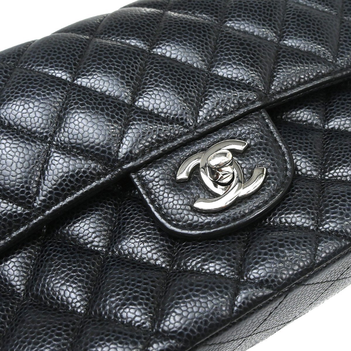 Chanel Vintage Classic Double Flap Bag Quilted Caviar Small Zwart