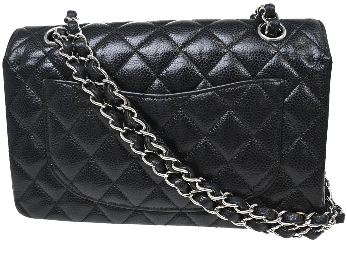 Chanel Vintage Classic Double Flap Bag Quilted Caviar Small Zwart